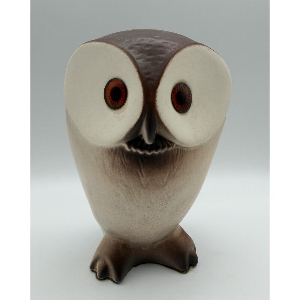 Roselane Pottery Wise Brown Owl Figurine 7” Amber Jewel Eyes California Vintage